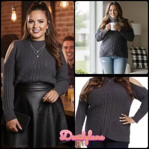 Jessica Simpson  Gray Cable knit  Cold shoulder long sweater Plus Size 3x